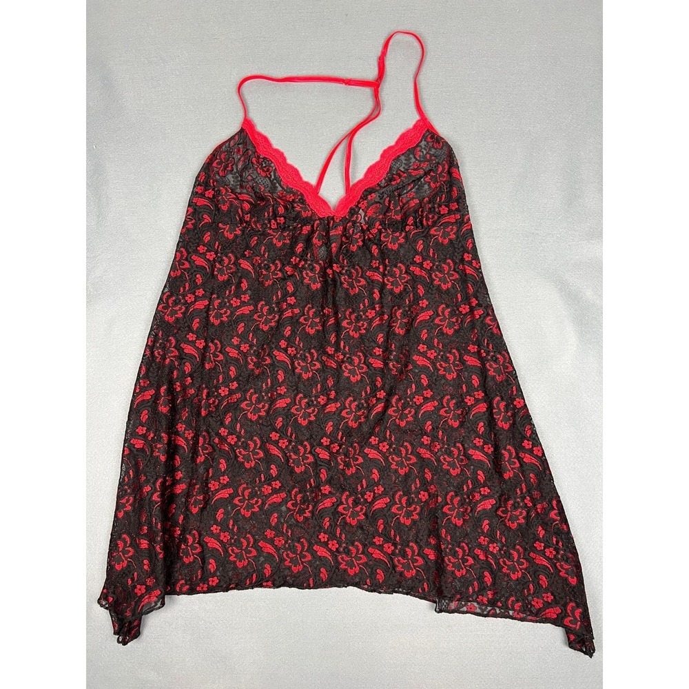 Secret Treasures Red & Black Metallic Rose Lace Chemise Nightgown Plus 2X